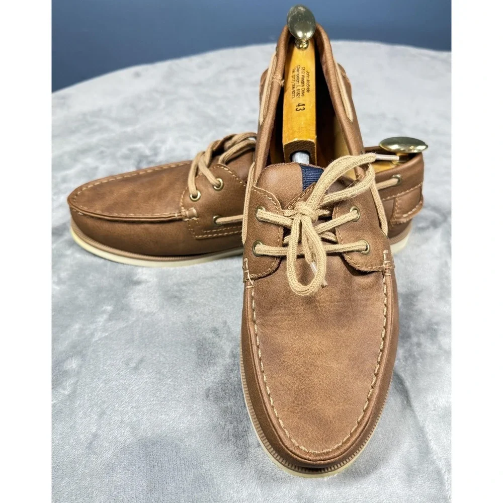 Sonoma Boat Shoes Mens Size 11W Brown Faux Leather Lace Up Casual Deck Nautical